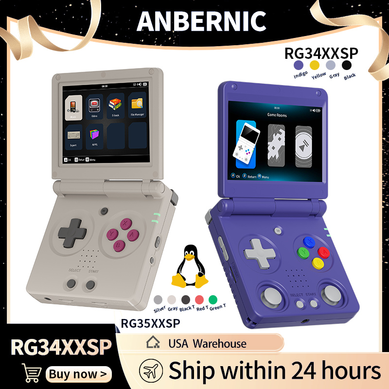 Retro Gaming Emulator - Anbernic RG34XXSP RG35XXSP Flipคอนโซลเกมมือถือหน้าจอIPS Linux 64