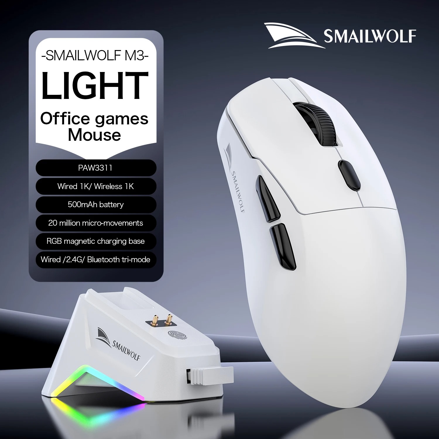 Logitech Mouse G Pro X Superlight - SMAILWOLF M3 เมาส์สำหรับเล่นเกมตามหลักสรีรศาสตร์ Tri-Mode PAW3311 เซ็นเซอร์ออปติคอล