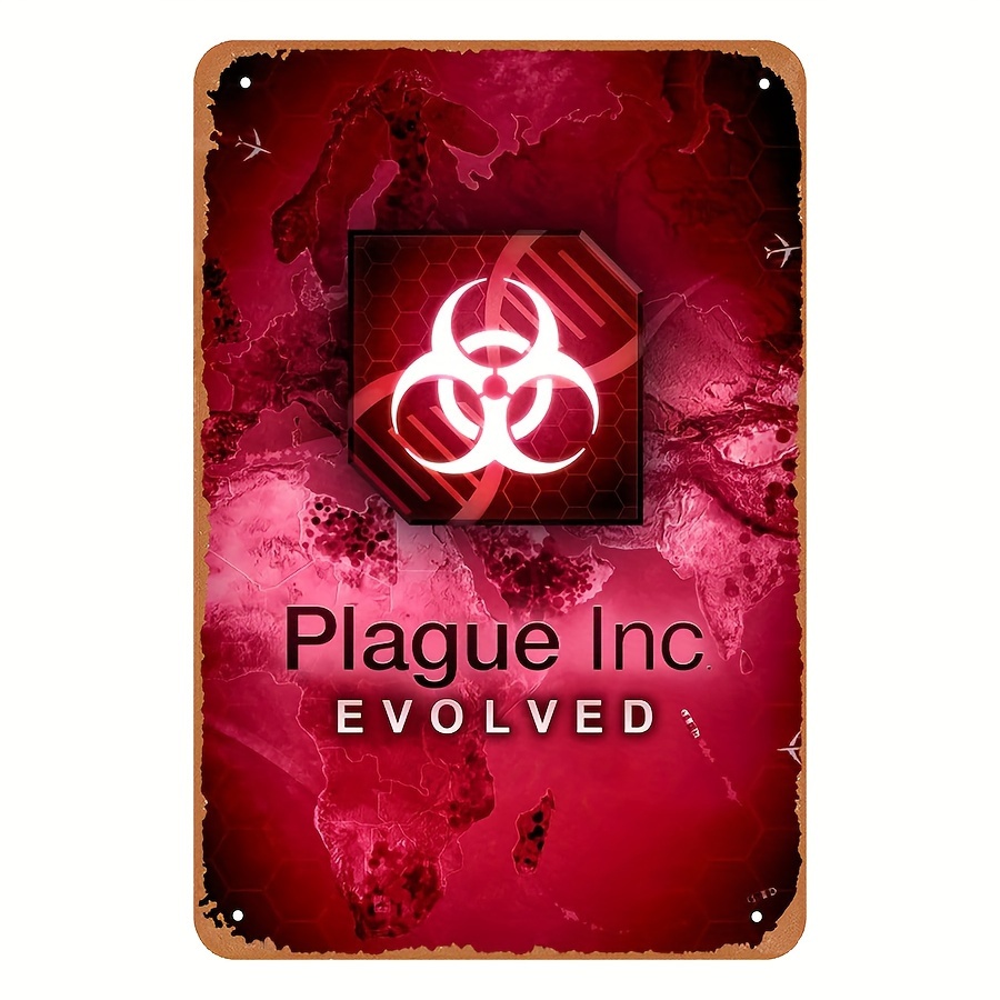 Game Retro Gaming - ป้ายโลหะสไตล์วินเทจ Plague Inc Evolved - งานศิลปะตกแต่งผนังแนวเกมวิดีโอเรโทร