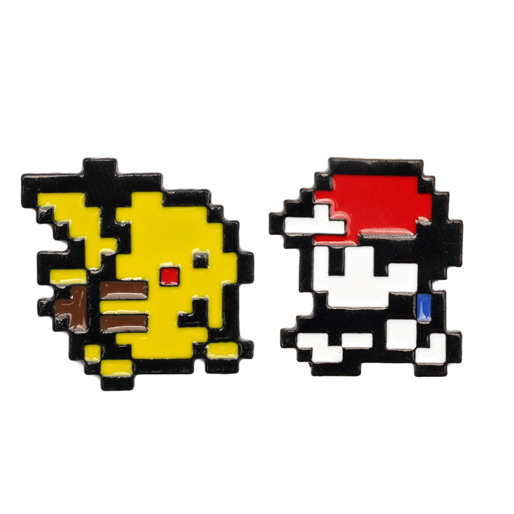 Retro Gaming Pokemon - เข็มกลัดเคลือบลายโปเกมอน 8 บิต สไตล์เรโทร 2 ชิ้น
