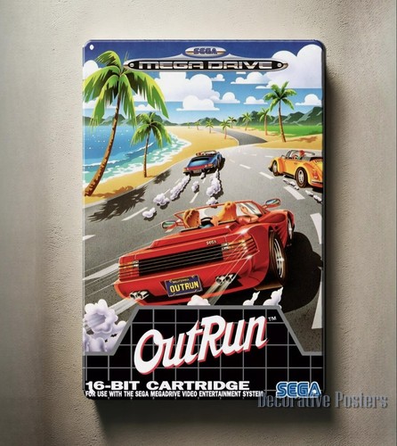 Retro Gaming Videos - โปสเตอร์โลหะวิดีโอเกมย้อนยุค Outrun Mega Drive ขนาด 20*30