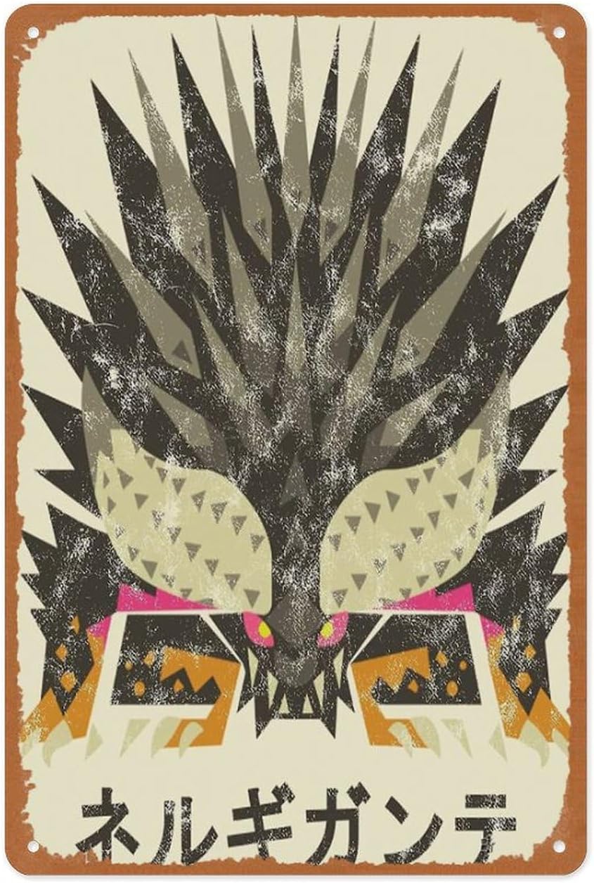 Game Retro Gaming - Y1,ป้ายโลหะเกมย้อนยุค - Hunter World Nergigante Kanji