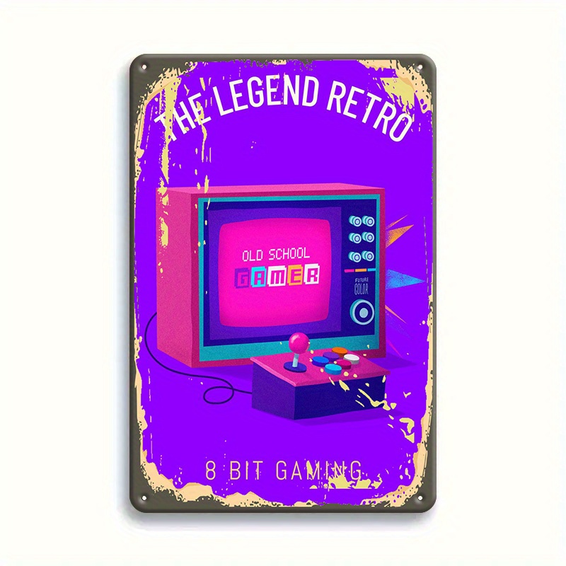Game Retro Gaming - ป้ายโลหะเกมเรโทร 8 บิต - ศิลปะเกมสไตล์วินเทจแบบคลาสสิก, ของตกแต่งผนังโลหะแข็งแรงสำหรับห้องพัก,
