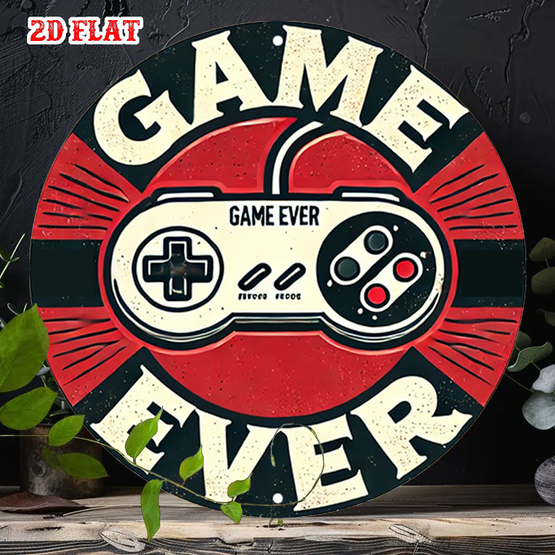 Game Retro Gaming - ป้ายโลหะอะลูมิเนียมทรงกลมลายเกมย้อนยุค 2 มิติ 1 ชิ้น, ป้ายโลหะลายคอนโทรลเลอร์