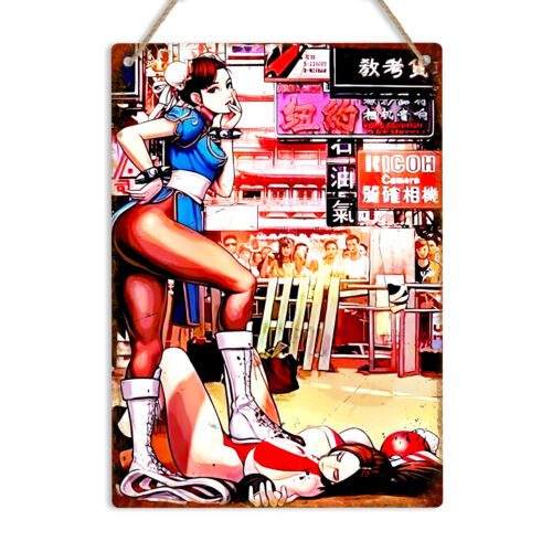Gaming Retro Arcade - ป้ายโลหะติดผนังเกมเรโทร Chun Li ของขวัญสำหรับเกมเมอร์ ศิลปะอาร์เคด