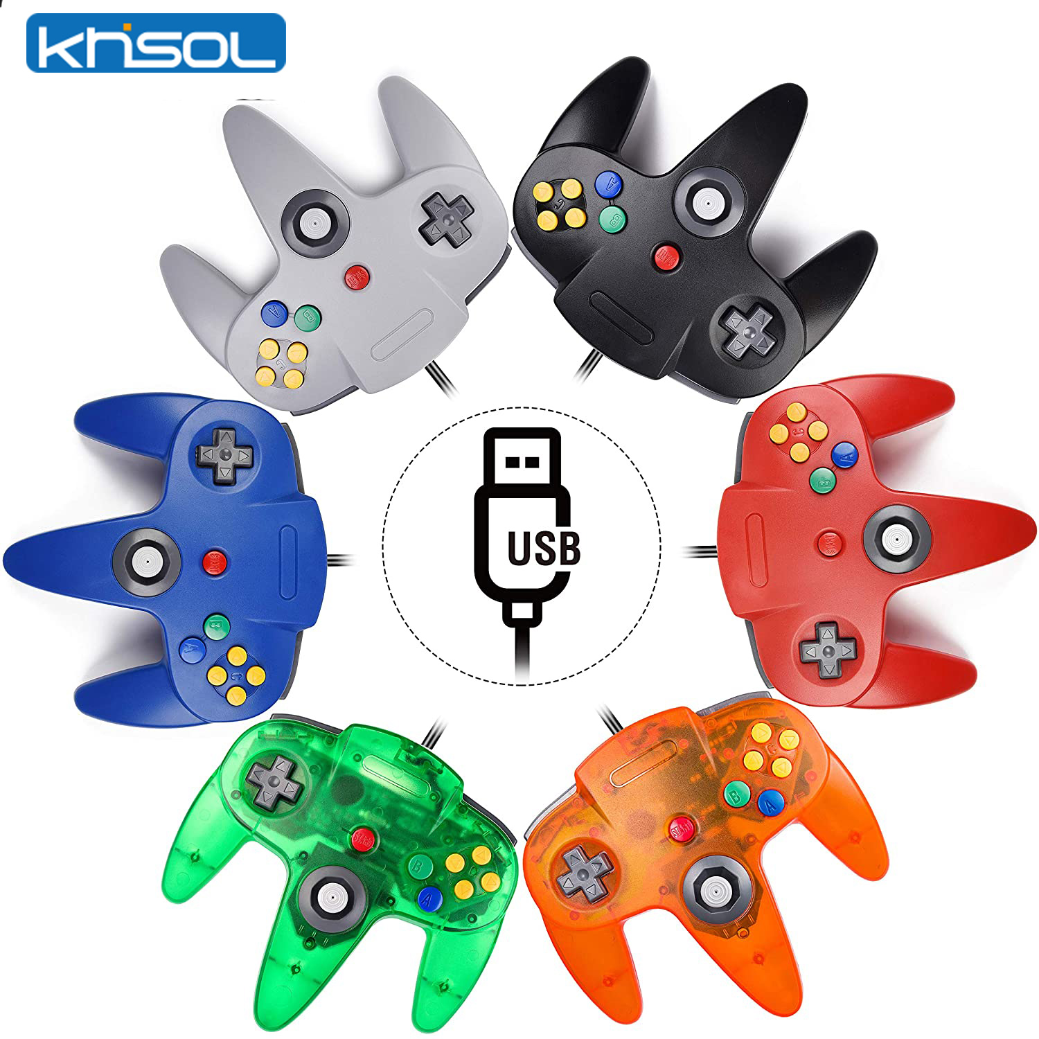Retro Gaming Space - N64 Controller คลาสสิก USB แบบมีสายรีโมทคอนโทรลเกมจอยสติ๊กอุปกรณ์เสริมคลาสสิก 64