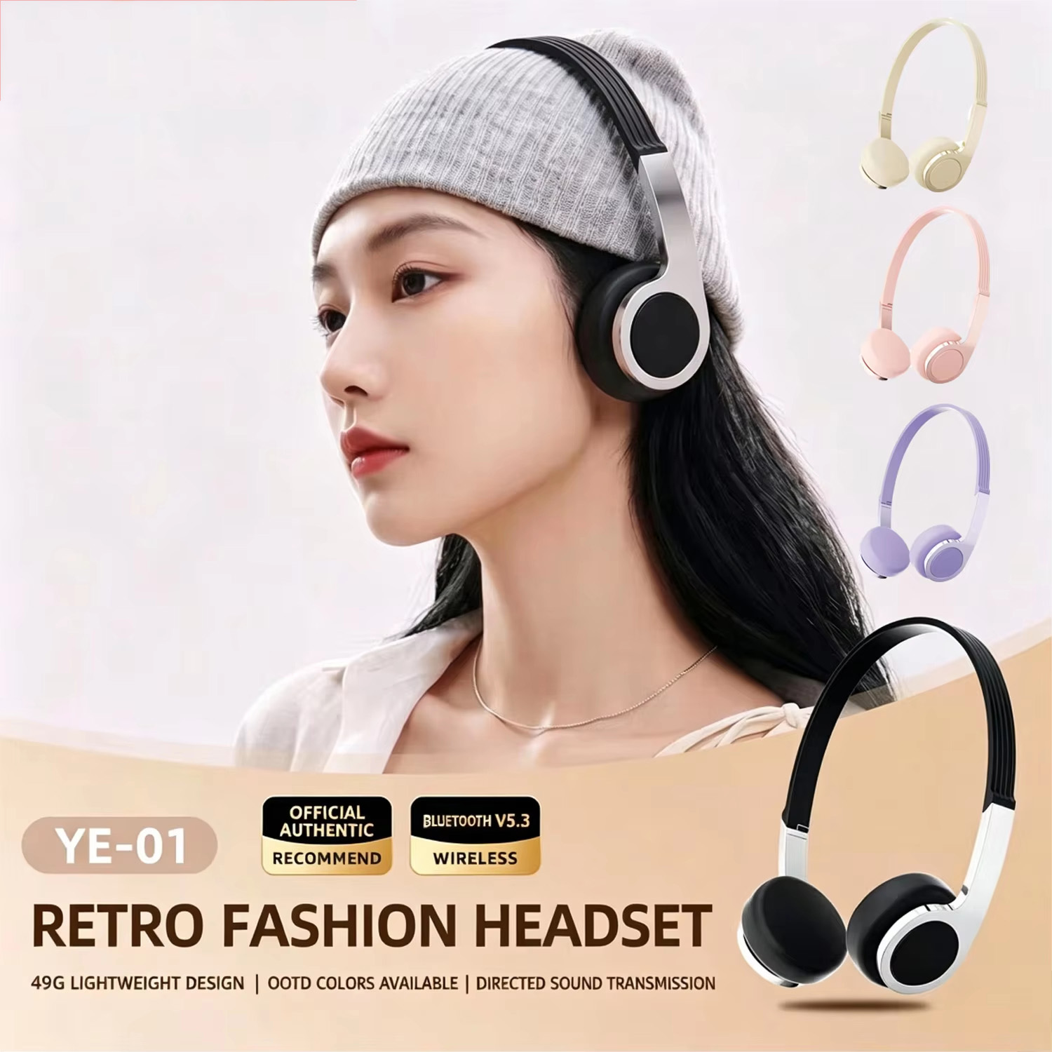 Retro Gaming Cables - หูฟังบลูทูธแบบครอบหูขนาดกะทัดรัดสไตล์เรโทรใหม่ เหมาะสำหรับการถ่ายภาพ มาพร้อมหูฟังบลูทูธไร้สายในสีมาการอง