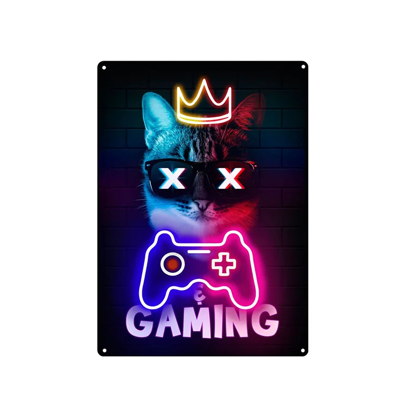 ป้ายโลหะสำหรับแมวเกมเมอร์แบบย้ - Retro Gaming Cafe บทวิจารณ์และราคา